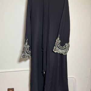 Elegant Black Abaya with Silver Embroidery